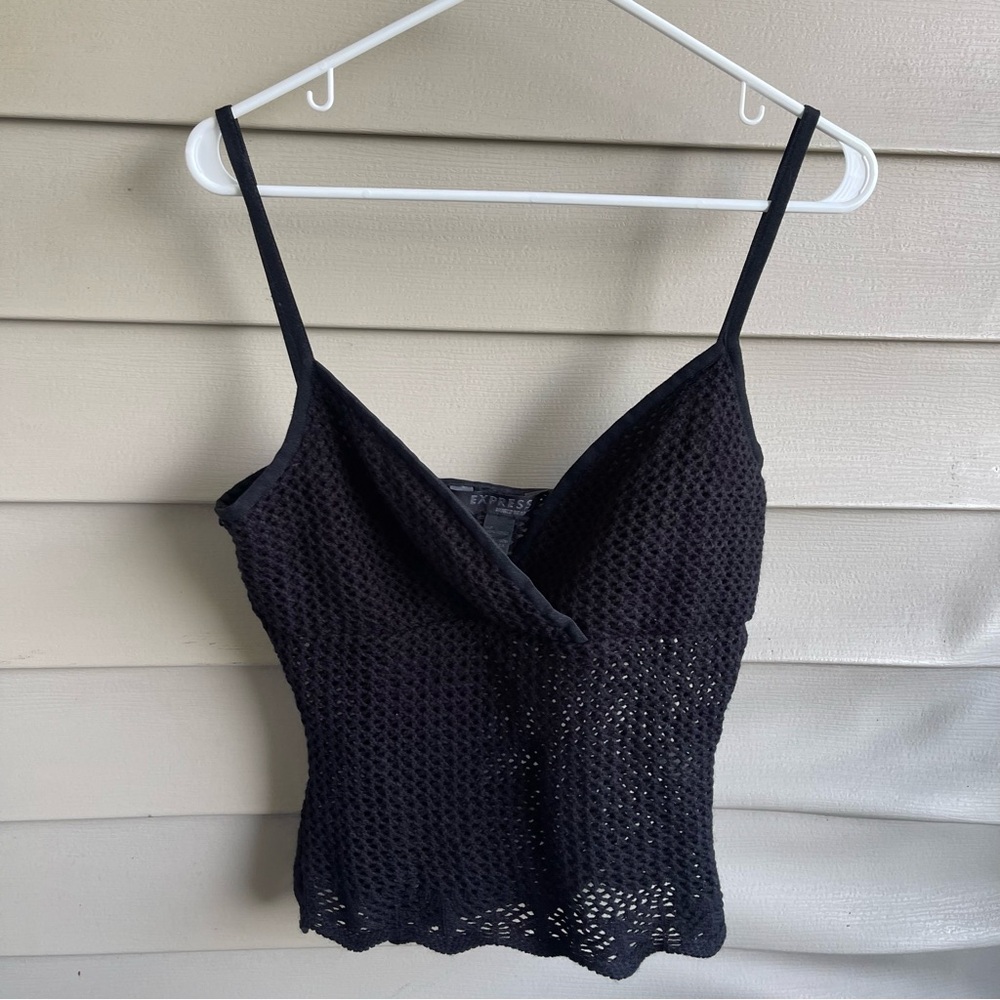 Vintage Express Crochet Tank Top Womens Large Y2K Babydoll Festival Beach Grunge